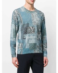 hellblauer Pullover mit einem Rundhalsausschnitt mit Paisley-Muster von Etro