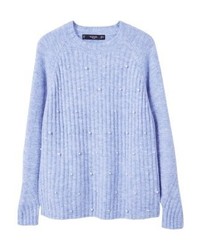 hellblauer Pullover mit einem Rundhalsausschnitt von Mango