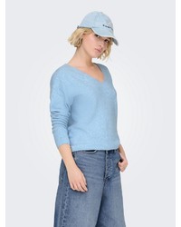 hellblauer Pullover mit einem V-Ausschnitt von Only