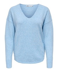 hellblauer Pullover mit einem V-Ausschnitt von Only