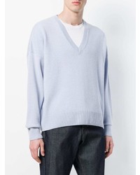 hellblauer Pullover mit einem V-Ausschnitt von AMI Alexandre Mattiussi