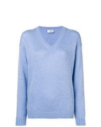 hellblauer Pullover mit einem V-Ausschnitt von Prada