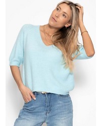 hellblauer Strick Kurzarmpullover von SASSYCLASSY