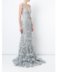 hellblaues Ballkleid mit Blumenmuster von Marchesa Notte