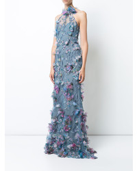 hellblaues Ballkleid mit Blumenmuster von Marchesa Notte