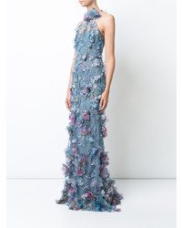 hellblaues Ballkleid mit Blumenmuster von Marchesa Notte