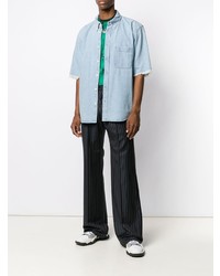 hellblaues bedrucktes Jeans Kurzarmhemd von Balenciaga