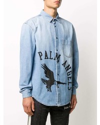 hellblaues bedrucktes Jeanshemd von Palm Angels