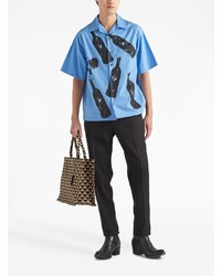 hellblaues bedrucktes Kurzarmhemd von Prada