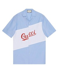 hellblaues bedrucktes Kurzarmhemd von Gucci