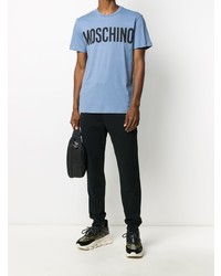 hellblaues bedrucktes Kurzarmhemd von Moschino