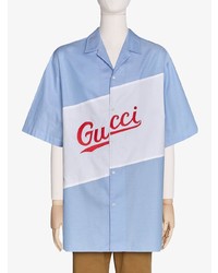 hellblaues bedrucktes Kurzarmhemd von Gucci