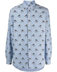 hellblaues bedrucktes Langarmhemd von Polo Ralph Lauren
