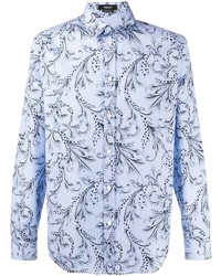hellblaues bedrucktes Langarmhemd von Versace