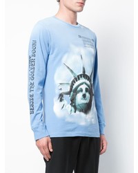 hellblaues bedrucktes Langarmshirt von Off-White