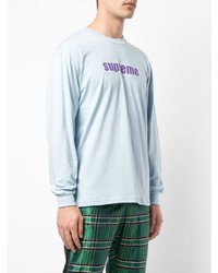 hellblaues bedrucktes Langarmshirt von Supreme