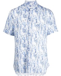 hellblaues bedrucktes Leinen Kurzarmhemd von 120% Lino