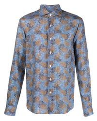 hellblaues bedrucktes Leinen Langarmhemd von Orian