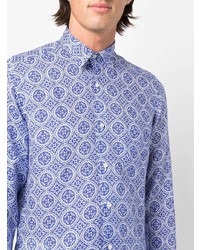 hellblaues bedrucktes Leinen Langarmhemd von PENINSULA SWIMWEA