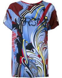 hellblaues bedrucktes Seide T-shirt von Versace