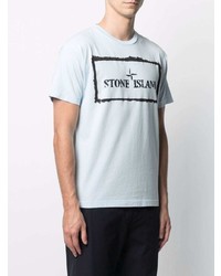 hellblaues bedrucktes T-Shirt mit einem Rundhalsausschnitt von Stone Island