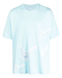 hellblaues bedrucktes T-Shirt mit einem Rundhalsausschnitt von 3PARADIS