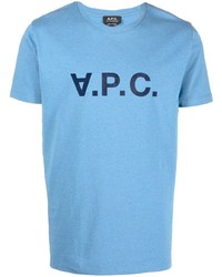 hellblaues bedrucktes T-Shirt mit einem Rundhalsausschnitt von A.P.C.