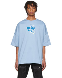 hellblaues bedrucktes T-Shirt mit einem Rundhalsausschnitt von Alexander McQueen