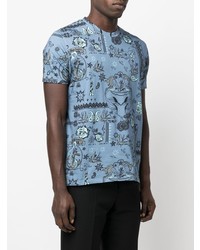 hellblaues bedrucktes T-Shirt mit einem Rundhalsausschnitt von Etro
