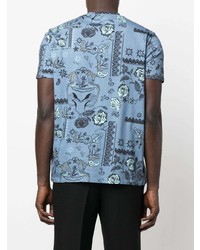 hellblaues bedrucktes T-Shirt mit einem Rundhalsausschnitt von Etro