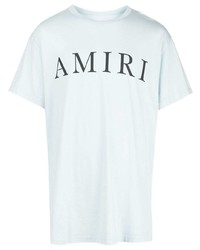 hellblaues bedrucktes T-Shirt mit einem Rundhalsausschnitt von Amiri