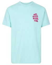hellblaues bedrucktes T-Shirt mit einem Rundhalsausschnitt von Anti Social Social Club