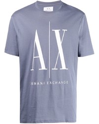 hellblaues bedrucktes T-Shirt mit einem Rundhalsausschnitt von Armani Exchange