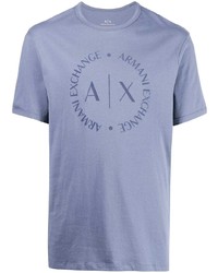 hellblaues bedrucktes T-Shirt mit einem Rundhalsausschnitt von Armani Exchange