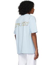 hellblaues bedrucktes T-Shirt mit einem Rundhalsausschnitt von Stussy