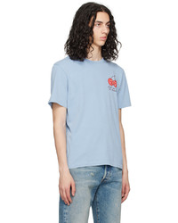 hellblaues bedrucktes T-Shirt mit einem Rundhalsausschnitt von Carne Bollente