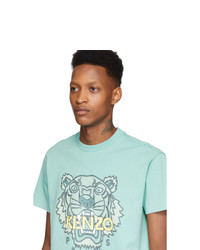 hellblaues bedrucktes T-Shirt mit einem Rundhalsausschnitt von Kenzo