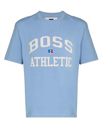 hellblaues bedrucktes T-Shirt mit einem Rundhalsausschnitt von BOSS