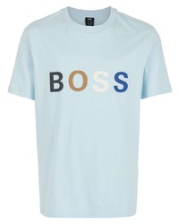 hellblaues bedrucktes T-Shirt mit einem Rundhalsausschnitt von BOSS