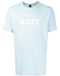 hellblaues bedrucktes T-Shirt mit einem Rundhalsausschnitt von BOSS