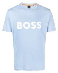 hellblaues bedrucktes T-Shirt mit einem Rundhalsausschnitt von BOSS