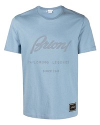 hellblaues bedrucktes T-Shirt mit einem Rundhalsausschnitt von Brioni