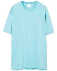 hellblaues bedrucktes T-Shirt mit einem Rundhalsausschnitt von Burberry