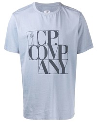 hellblaues bedrucktes T-Shirt mit einem Rundhalsausschnitt von C.P. Company