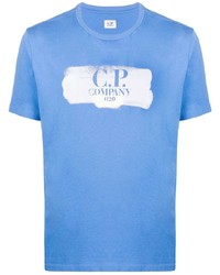 hellblaues bedrucktes T-Shirt mit einem Rundhalsausschnitt von C.P. Company