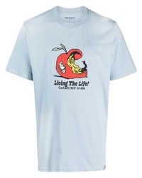 hellblaues bedrucktes T-Shirt mit einem Rundhalsausschnitt von Carhartt WIP