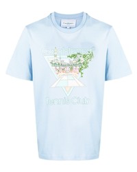 hellblaues bedrucktes T-Shirt mit einem Rundhalsausschnitt von Casablanca