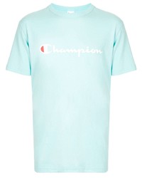 hellblaues bedrucktes T-Shirt mit einem Rundhalsausschnitt von Champion