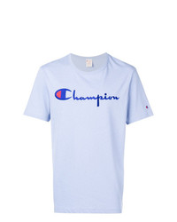 hellblaues bedrucktes T-Shirt mit einem Rundhalsausschnitt von Champion