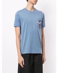 hellblaues bedrucktes T-Shirt mit einem Rundhalsausschnitt von Giorgio Armani